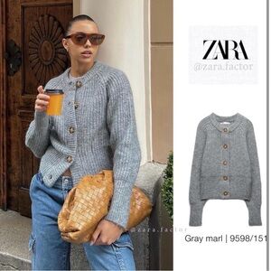 New Zara Grey Cardigan with Tortoise Buttons